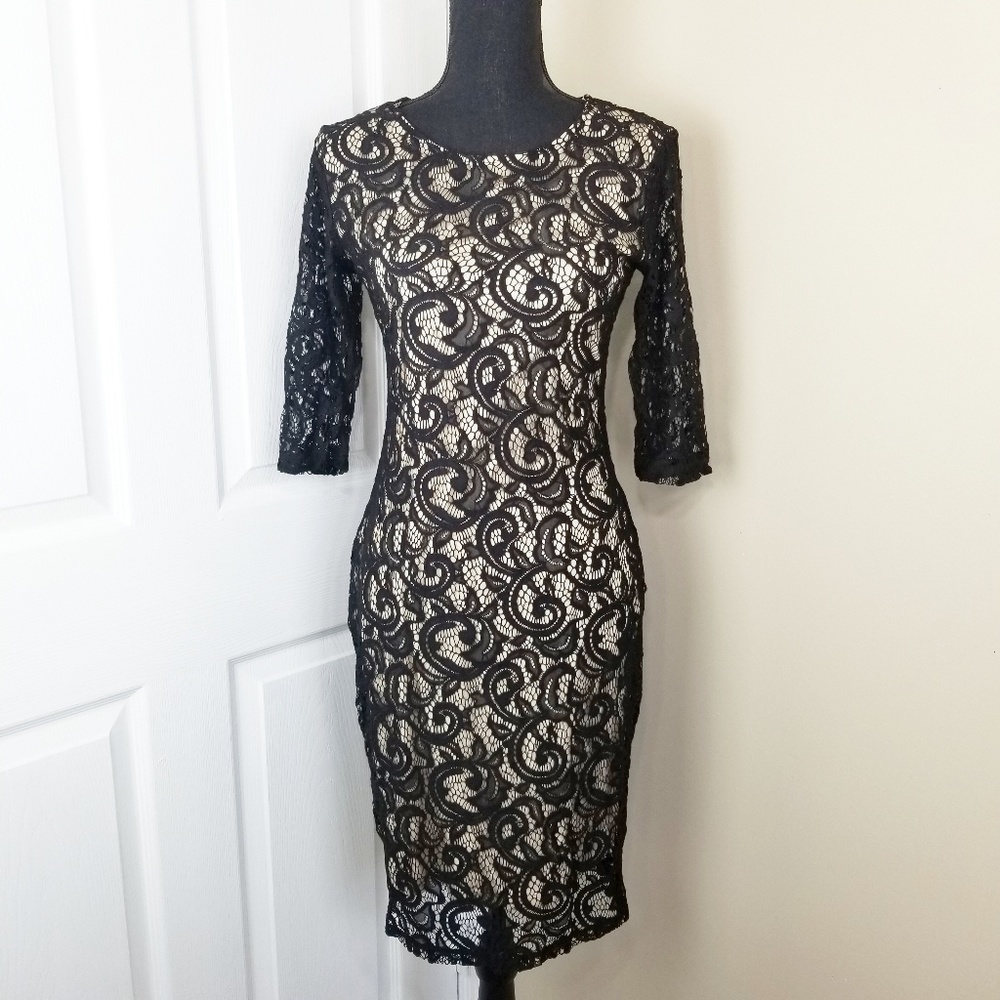 Olivia Matthews Black and Tan Lace Dress - Picture 1 of 8
